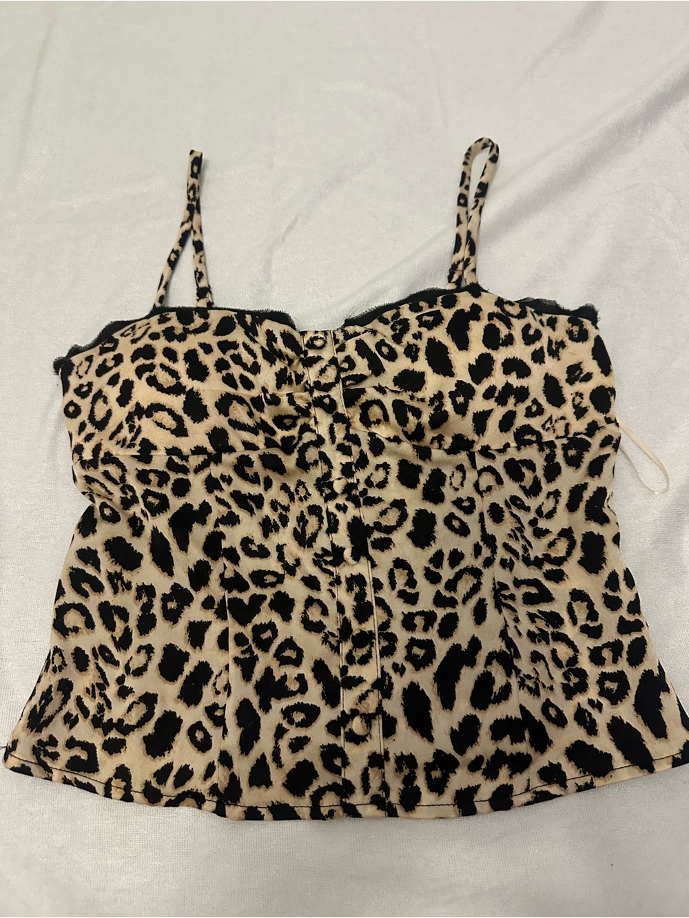 Leopard Print Satin Cami Top - Beige/Black